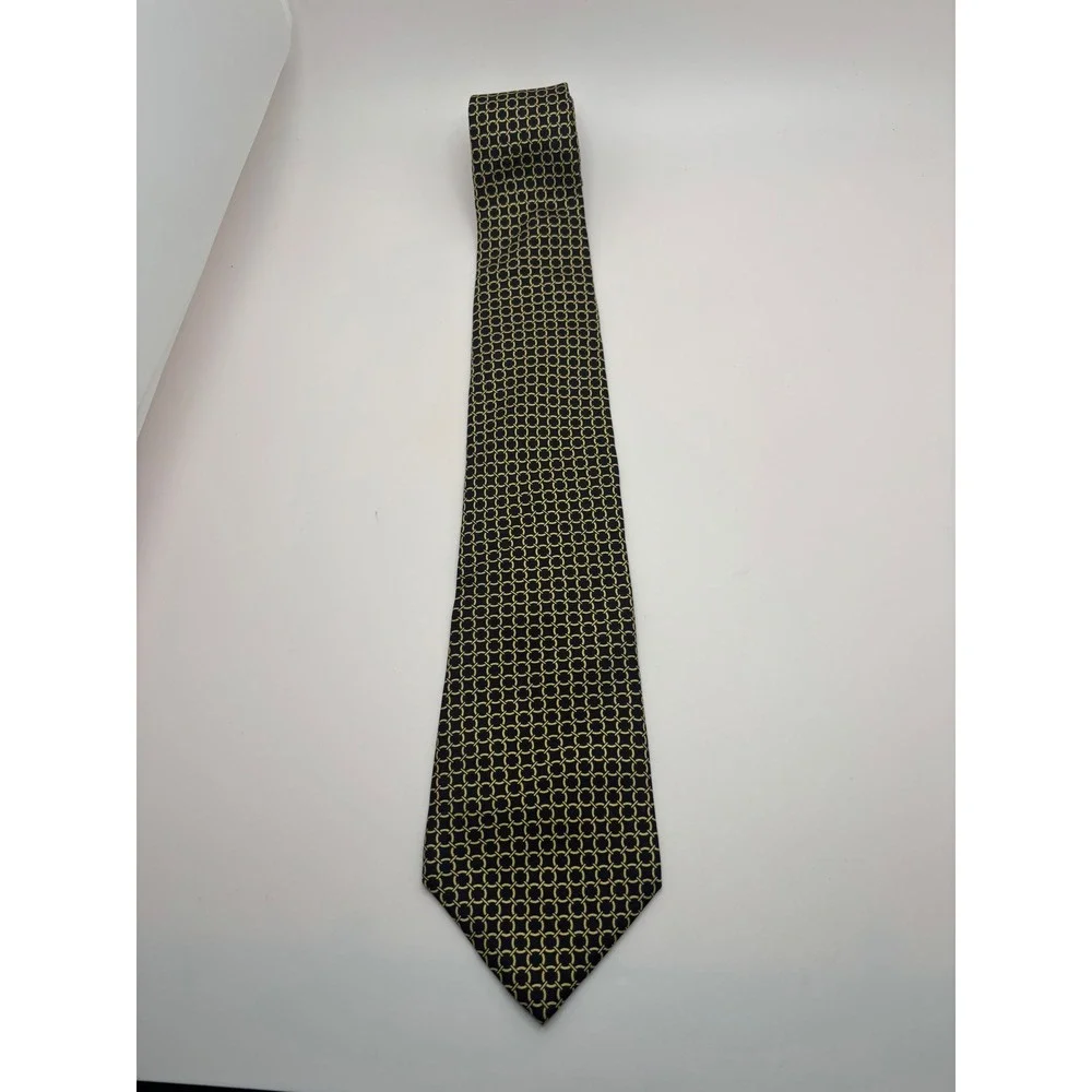 Custom Shop Mens Silk Necktie Black Gold Geometric Rings Purple Liner Tie